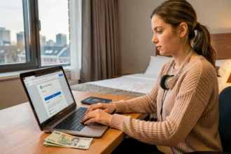 Étudiante accédant au webmail de l'université de Nantes depuis un hôtel à l'étranger sur son ordinateur portable