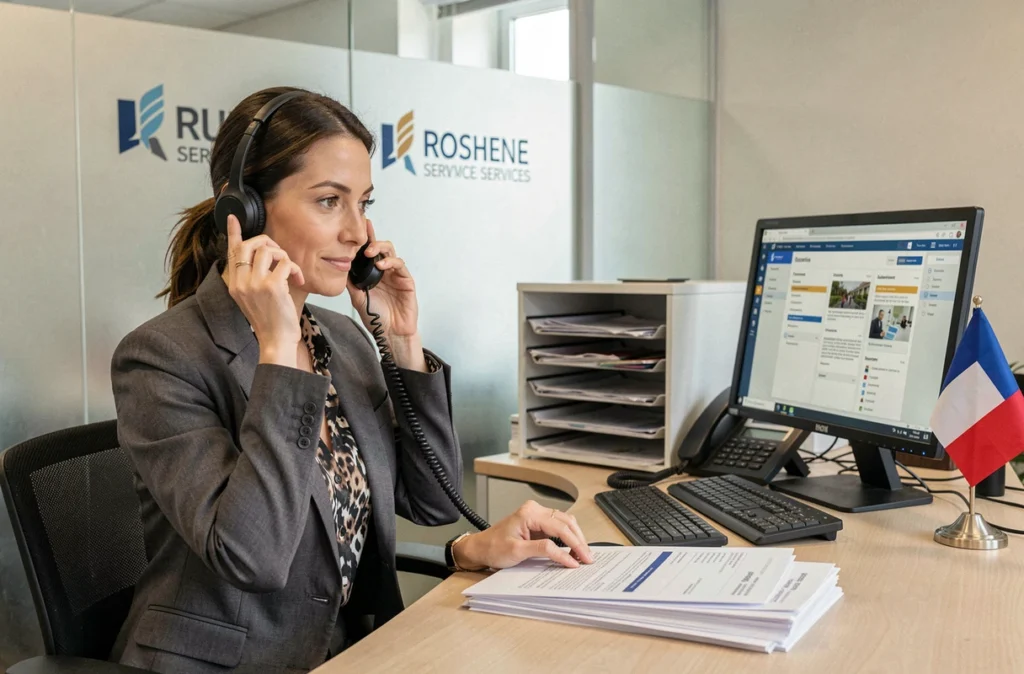 Professionnelle d'Assidép Services gérant les demandes clients et les rapports de service dans un bureau administratif